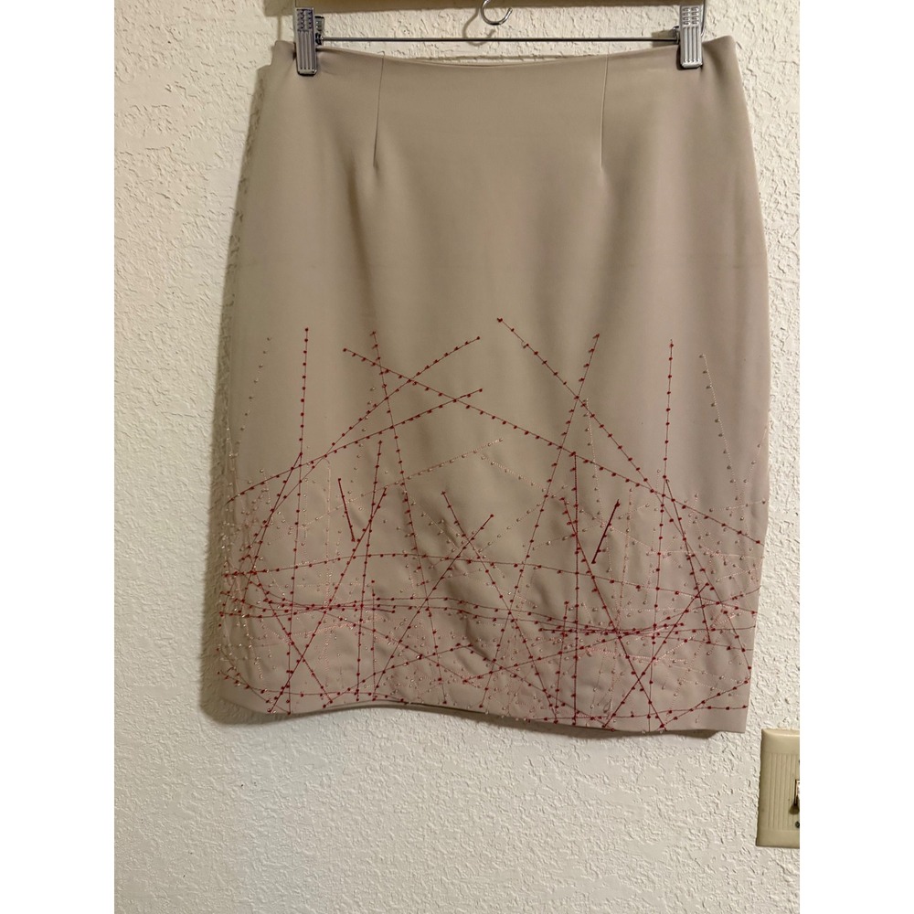 Crossing Pointe Womens Size 12 Tan Red‎ Abstract Geometric Pencil Skirt